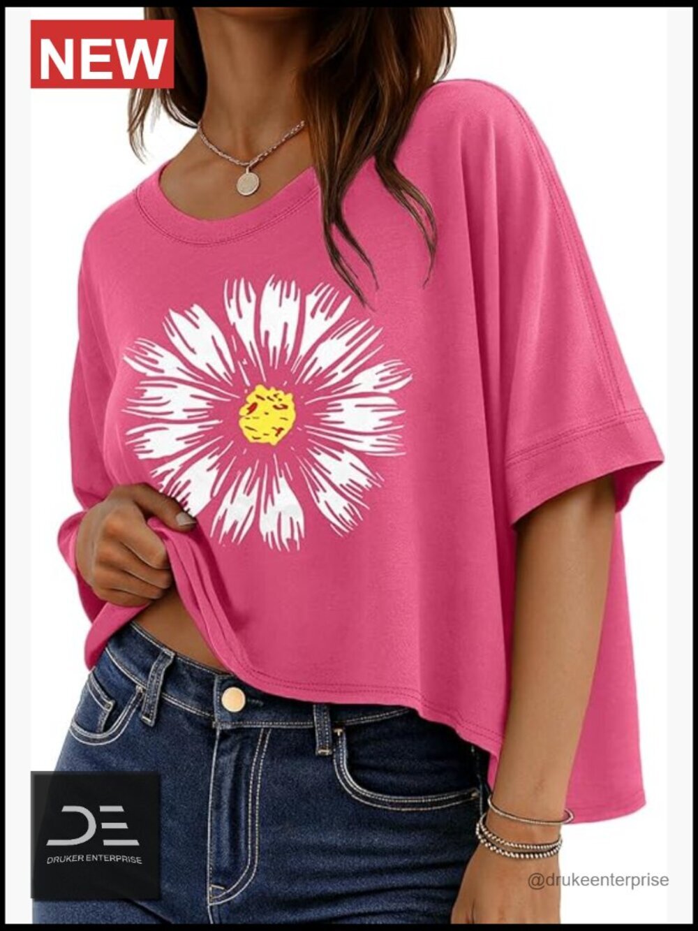 Oversized Crop T-Shirt with Floral Print Half Sleeve Casual Blouse